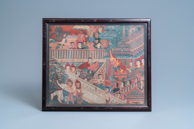 Thai school, ink and color on canvas: 'Two votive scenes', 19th C.